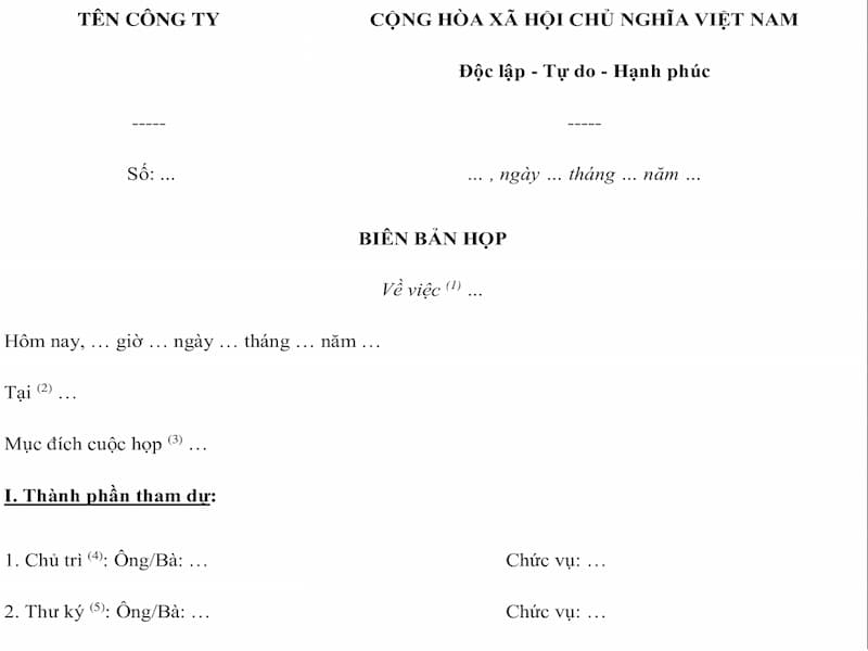 Một số mẫu ghi biên bản cuộc họp chuẩn nhất