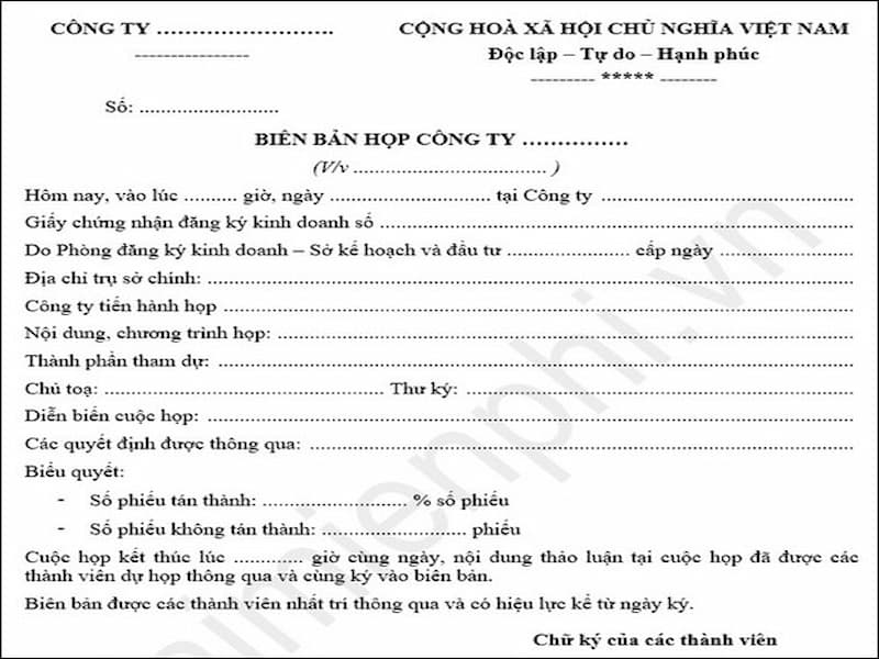 Phần kết thúc biên bản cuộc họp