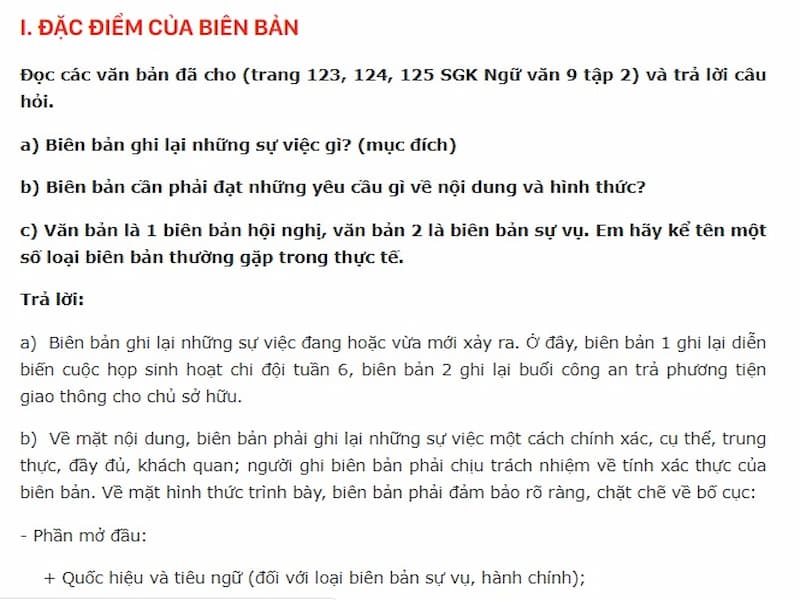 Yêu cầu của biên bản làm việc