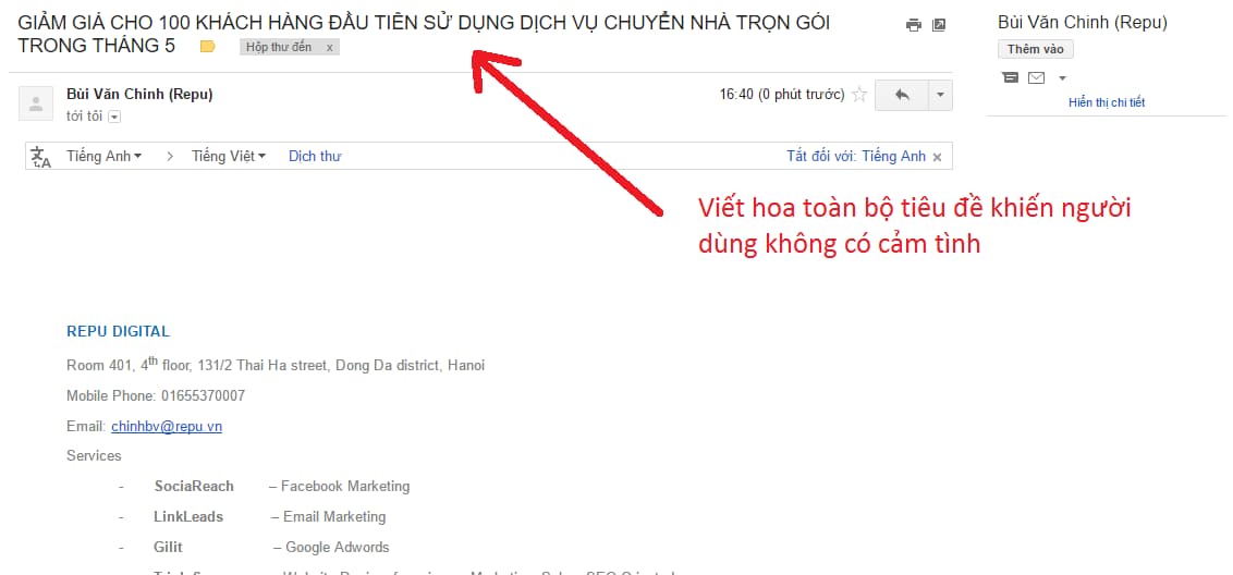 Luôn phải có tiêu đề khi viết email