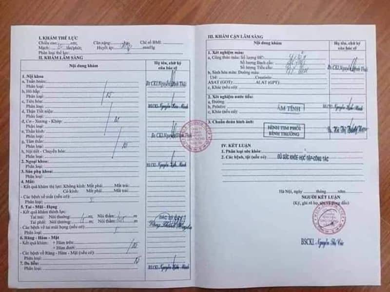 Thông tin trên giấy khám sức khỏe