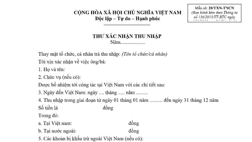 Cách ghi mẫu thư xác nhận thu nhập
