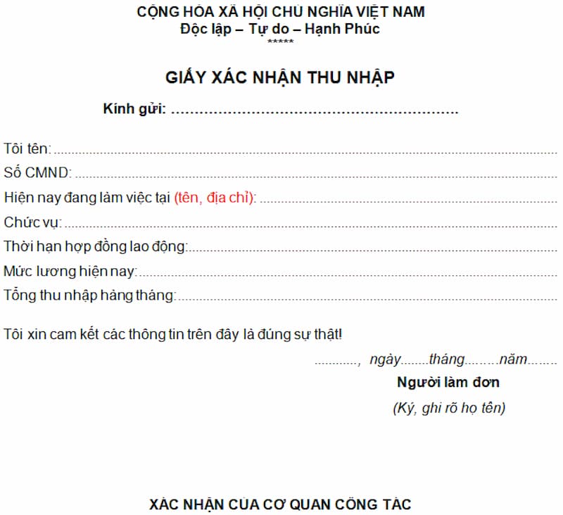 Những nội dung cần có trong thư xác nhận thu nhập mới nhất