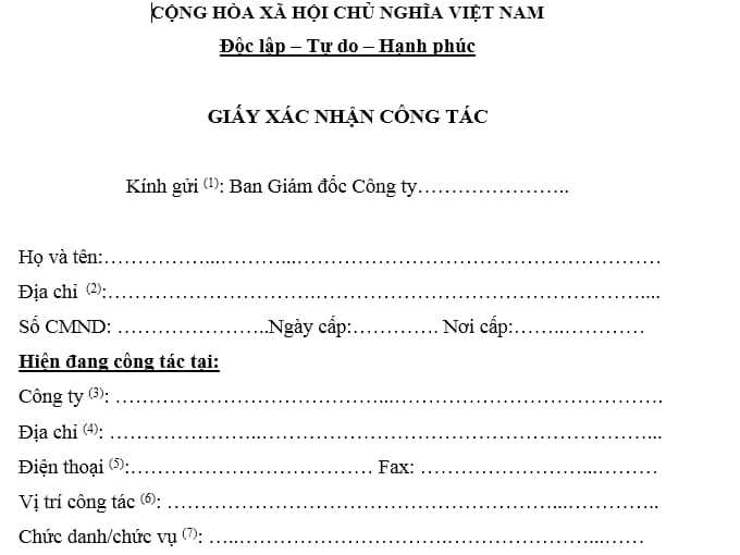 Mẫu đơn xác nhận công tác