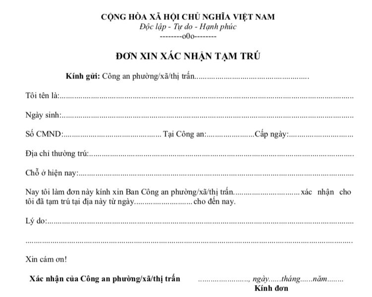 Mẫu đơn xác nhận của địa phương