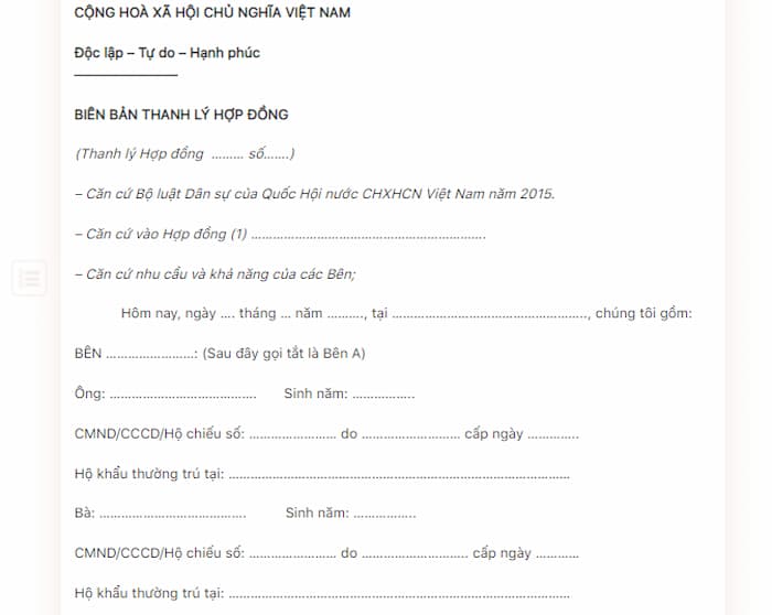 Mẫu biên bản hợp đồng chung nhất