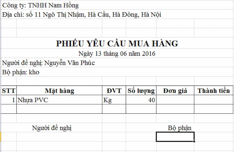 Lập đề nghị mua hàng