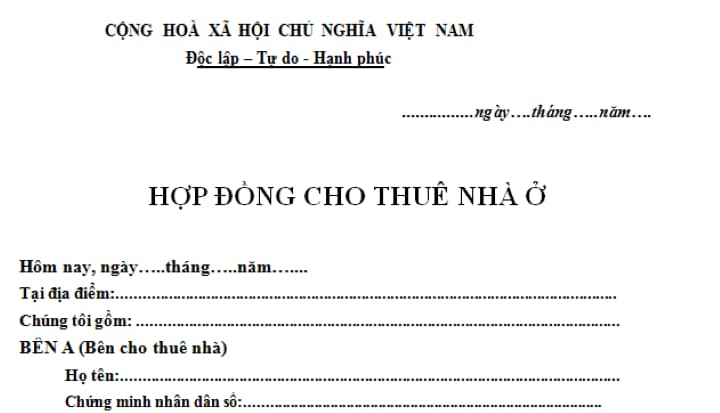 Mẫu hợp đồng cho thuê nhà ở 